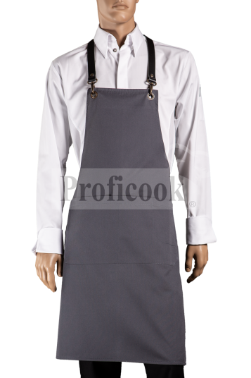 Bib apron with leather straps
