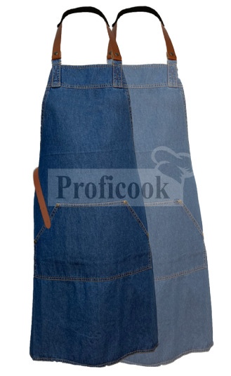 DENIM Apron with bib with leather straps