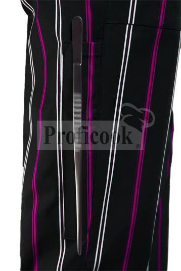 Black chef trousers with white and pink stripes