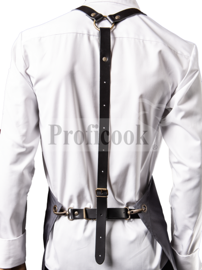 Bib apron with leather straps