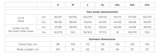 Size chart