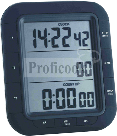 Timer with a stopwatch and three times