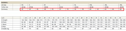 Size chart
