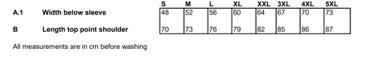 Size chart