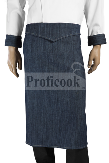 Denim apron with a decorative flap