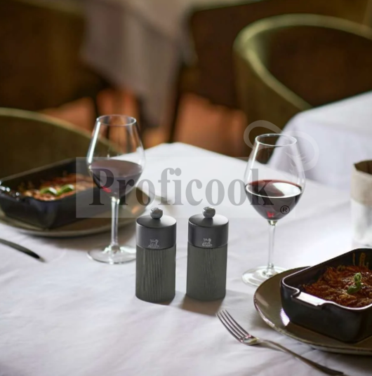 Line Zirlion salt and pepper mill set, 12 cm, carbon + spice funnel