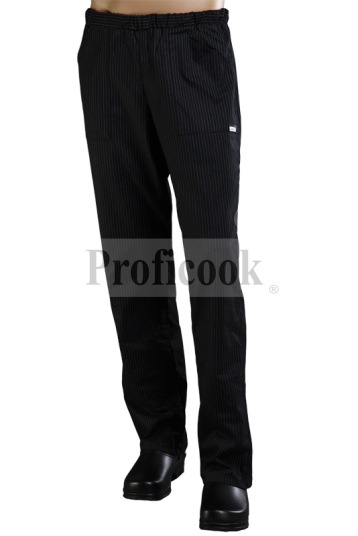 Black chef trousers with grey stripes
