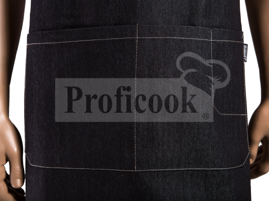 Denim apron with cross leather straps