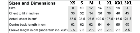 Size chart