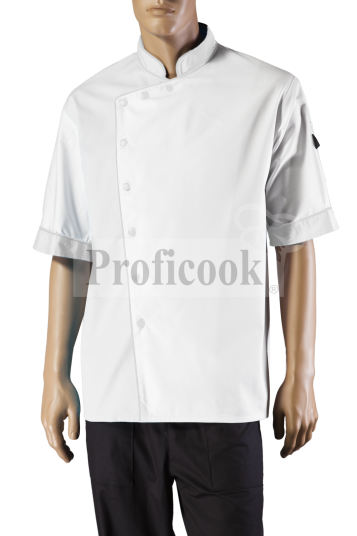 Single breasted white chef jacket with poppers and side ventilation