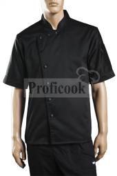 Single breasted black chef jacket with poppers and side ventilation