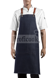 Denim apron with cross leather straps