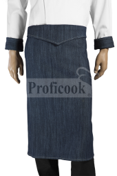 Denim apron with a decorative flap