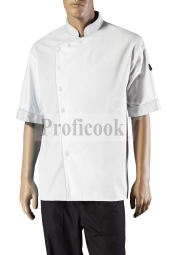 Single breasted white chef jacket with poppers and side ventilation