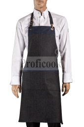 Denim bib apron with pockets and colored hem
